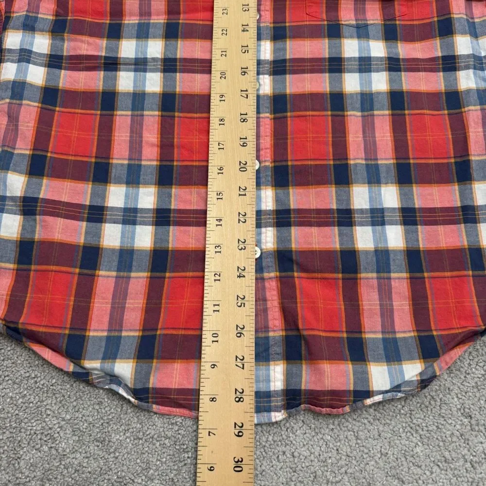 J.Crew Summer Plaid Cotton Long Sleeve Button Down Shirt Mens Medium Red Blue